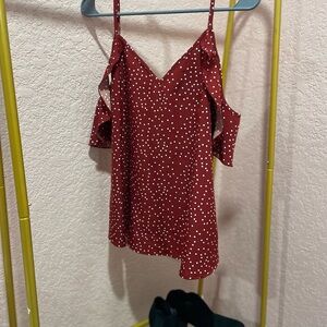 Polka Dot Cold Shoulder Top - Red